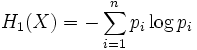 H_1 (X) = - \sum_{i=1}^n p_i \log p_i 