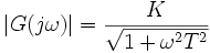 |G(j\omega)| = \frac{K}{\sqrt{1 + \omega^2 T^2}}