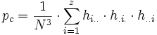 p_c = \frac {1}{N^3} \cdot \sum_{i=1}^z {h_{i..} \cdot h_{.i.} \cdot h_{..i}}