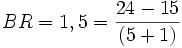 BR = 1,5 = \frac{24 - 15}{(5 + 1)}