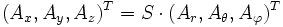 (A_x,A_y,A_z)^T
     =S \cdot (A_r,A_\theta,A_\varphi)^T