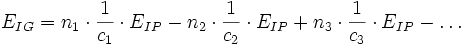 E_{IG}=n_1\cdot \frac{1}{c_1}\cdot E_{IP}-n_2\cdot \frac{1}{c_2}\cdot E_{IP}+n_3\cdot \frac{1}{c_3}\cdot E_{IP}-\ldots