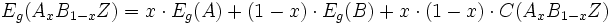 E_g(A_xB_{1-x}Z) = x\cdot E_g(A) + (1-x)\cdot E_g(B) + x\cdot (1-x)\cdot C(A_xB_{1-x}Z)