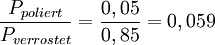 \frac{P_{poliert}}{P_{verrostet}} = \frac {0,05}{0,85} = 0,059