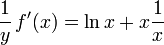 \frac{1}{y} \,f'(x) = \ln x + x \frac{1}{x}