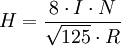 H = \frac{8\cdot I\cdot N}{\sqrt{125}\cdot R}