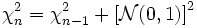 \chi_n^2 = \chi_{n-1}^2 + \left[\mathcal{N}(0,1)\right]^{2}