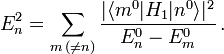 E^2_n =  \sum_{m\,(\neq n)} \frac{|\langle m^0|H_1|n^0\rangle|^2}{E^0_n-E^0_m}\,.