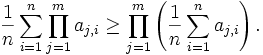 \frac{1}{n} \sum_{i=1}^n \prod_{j=1}^m a_{j,i} \geq \prod_{j=1}^m\left(\frac{1}{n}\sum_{i=1}^n a_{j,i}\right).