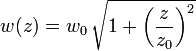 w(z) = w_0 \, \sqrt{1 + {\left( \frac{z}{z_0} \right)}^2 } 