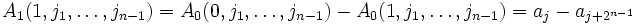 A_1(1,j_1,\ldots,j_{n-1}) = A_0(0,j_1,\ldots, j_{n-1}) - A_0(1,j_1,\ldots, j_{n-1}) = a_j - a_{j+2^{n-1}}