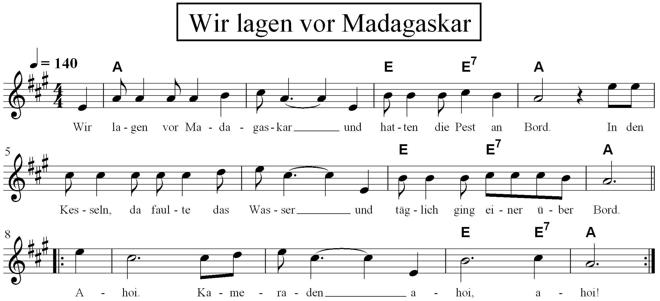 Melodie, Text und Akkorde. 