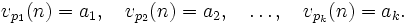 v_{p_1}(n) = a_1,\quad v_{p_2}(n) = a_2,\quad\ldots,\quad v_{p_k}(n) = a_k.