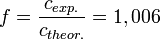 f = \frac{c_{exp.}}{c_{theor.}} = 1,006 
