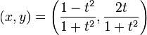 (x,y) = \left(\frac{1-t^2}{1+t^2},\frac{2t}{1+t^2} \right)
