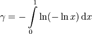 \gamma = -\int\limits_0^1 \ln(-\ln x)\, \mathrm{d}x 