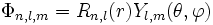 \Phi_{n,l,m} = R_{n,l}(r) Y_{l,m}(\theta,\varphi)