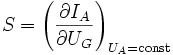 S = \left( \frac{\partial I_A}{\partial U_G} \right)_{U_A=\rm{const}}