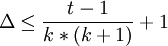 \Delta\le\frac{t-1}{k*(k+1)}+1