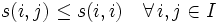 s(i,j) \leq s(i,i) \quad \forall \, i,j \in I 