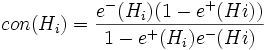 con(H_i) = \frac{e^-(H_i)(1 - e^+(Hi))}{1 - e^+(H_i)e^-(Hi)}