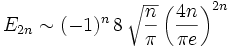 E_{2n}\sim (-1)^n\, 8\, \sqrt{\frac{n}{\pi}}
\left(\frac{4n}{\pi e}\right)^{2n}