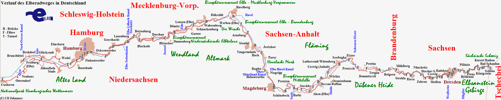 Verlauf des Elberadweges in Deutschland