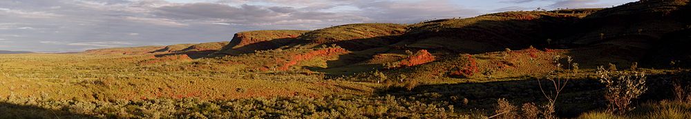 Angeschnittene gebänderte Eisenformation der Dales Gorge Formation nahe Pannawonica, Pilbara, Western Australia.