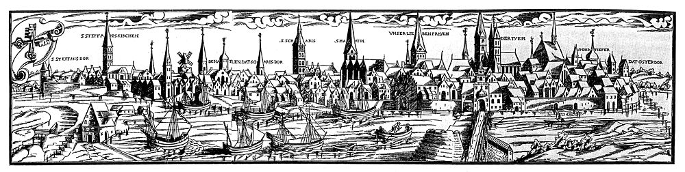 Die Freie Hansestadt Bremen im 16. Jahrhundert: Die älteste erhaltene Ansicht der Stadt Bremen (Holzschnitt von Hans Weigel d.Ä., 1564)