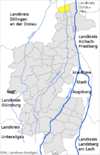 Lage der Gemeinde Allmannshofen im Landkreis Augsburg