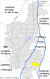 Lage der Gemeinde Graben im Landkreis Augsburg
