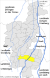 Lage der Gemeinde Großaitingen im Landkreis Augsburg