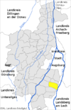 Lage der Gemeinde Kleinaitingen im Landkreis Augsburg