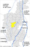 Lage der Gemeinde Kutzenhausen im Landkreis Augsburg