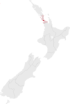 Neuseelandkarte, Position von Auckland hervorgehoben