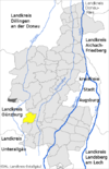 Lage der Gemeinde Langenneufnach im Landkreis Augsburg