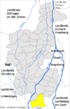 Lage der Gemeinde Langerringen im Landkreis Augsburg