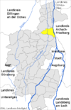Lage der Gemeinde Langweid am Lech im Landkreis Augsburg