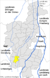Lage der Gemeinde Mickhausen im Landkreis Augsburg