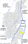 Lage der Gemeinde Oberottmarshausen im Landkreis Augsburg