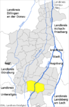 Lage der Stadt Schwabmünchen im Landkreis Augsburg