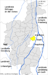 Lage der Stadt Stadtbergen im Landkreis Augsburg