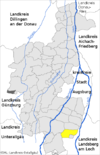 Lage der Gemeinde Untermeitingen im Landkreis Augsburg