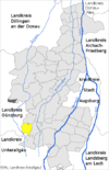 Lage der Gemeinde Walkertshofen im Landkreis Augsburg