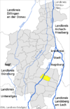 Lage der Gemeinde Wehringen im Landkreis Augsburg