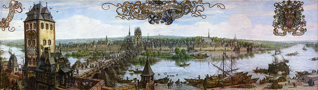 Die Brückentürme zu Anfang des 17. Jahrhunderts. Aquarell von Peter Becker, 1889