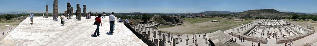 360° Panoramaansicht von Tollan-Xicocotitlan (Tula), gesehen von der Pyramide des Tlahuizcalpantecuhtli (Pyramide B).