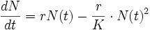 \frac {dN}{dt} = {rN(t) - \frac {r}{K} \cdot N(t)^2}