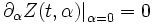 \left.\partial_\alpha Z(t,\alpha)\right|_{\alpha=0}=0