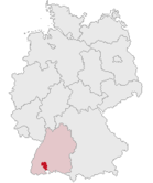 Deutschlandkarte, Position des Schwarzwald-Baar-Kreises hervorgehoben